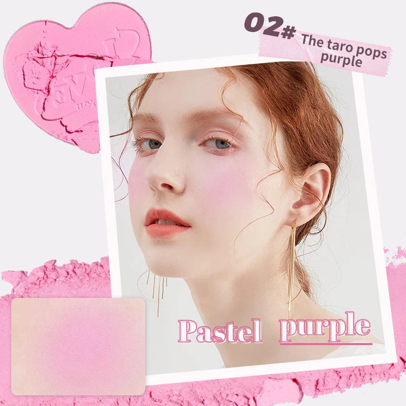 Heart-Shaped Korean style Powder Blush, Soft Matte Finish with Subtle Shimmer, Blendable & Buildable, Lightweight & Long-Lasting