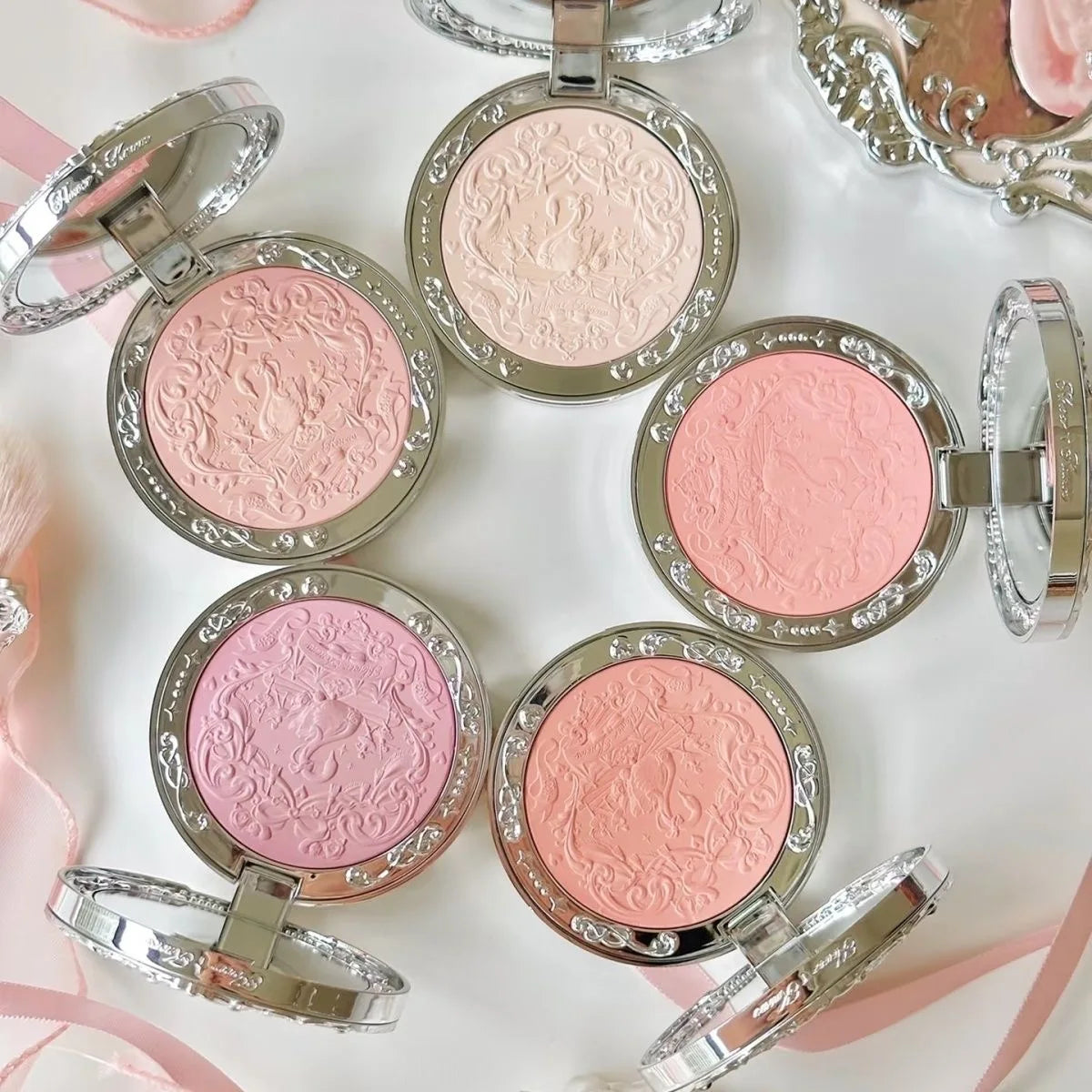 Flowerknows Swan Ballet Series Embossed Blush Palette Cute Makeup Korean Long Lasting Waterproof Face Blushes