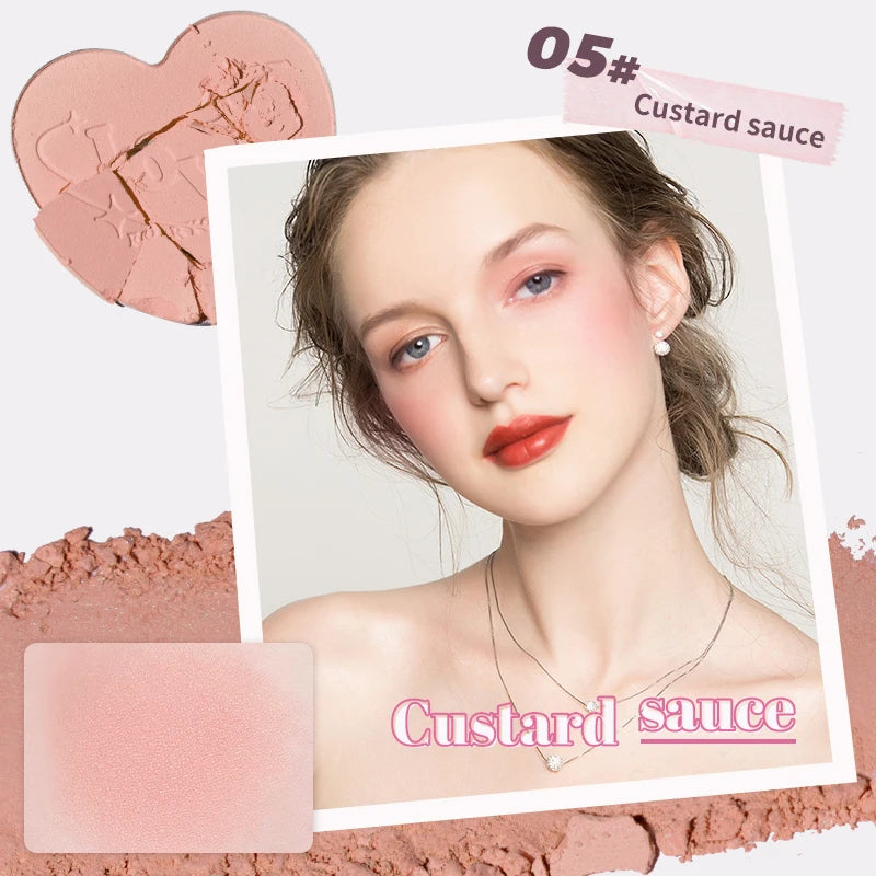 Heart-Shaped Korean style Powder Blush, Soft Matte Finish with Subtle Shimmer, Blendable & Buildable, Lightweight & Long-Lasting