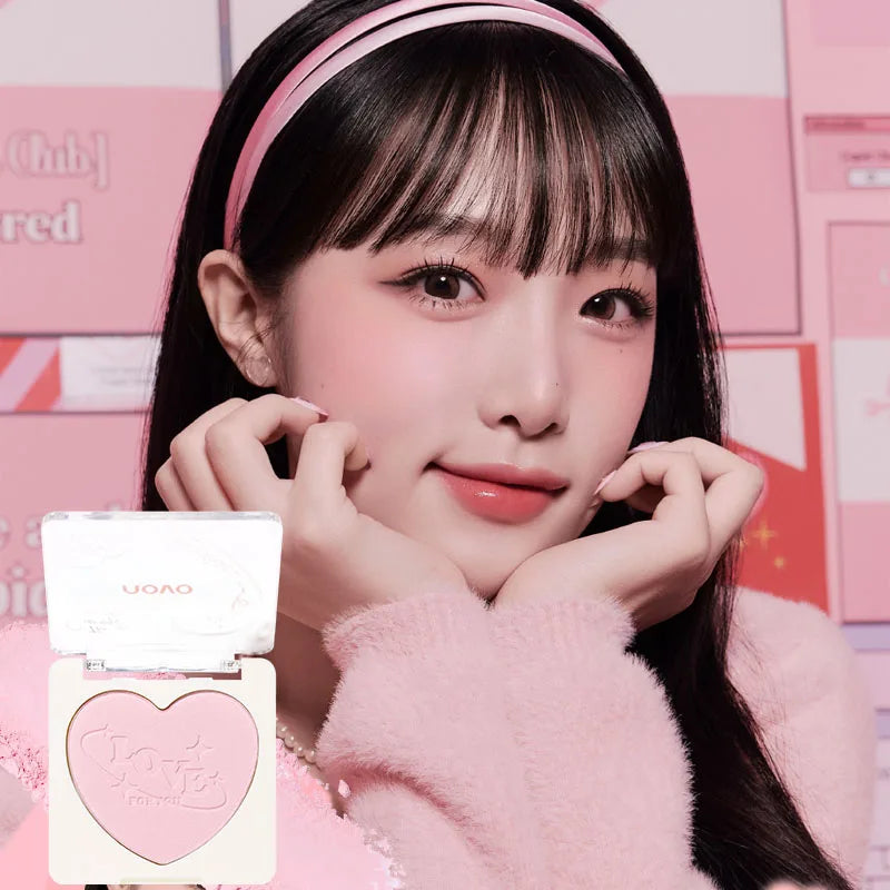 Heart-Shaped Korean style Powder Blush, Soft Matte Finish with Subtle Shimmer, Blendable & Buildable, Lightweight & Long-Lasting