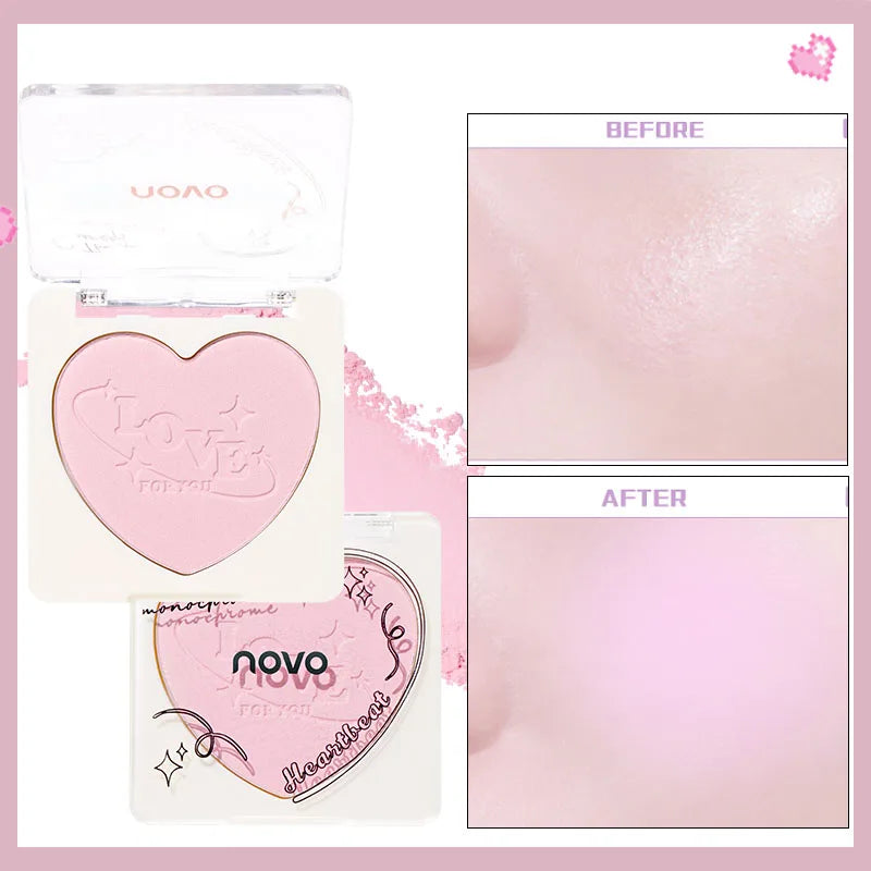 Heart-Shaped Korean style Powder Blush, Soft Matte Finish with Subtle Shimmer, Blendable & Buildable, Lightweight & Long-Lasting