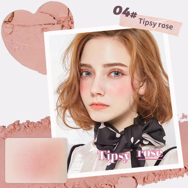 Heart-Shaped Korean style Powder Blush, Soft Matte Finish with Subtle Shimmer, Blendable & Buildable, Lightweight & Long-Lasting