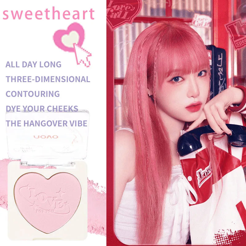 Heart-Shaped Korean style Powder Blush, Soft Matte Finish with Subtle Shimmer, Blendable & Buildable, Lightweight & Long-Lasting