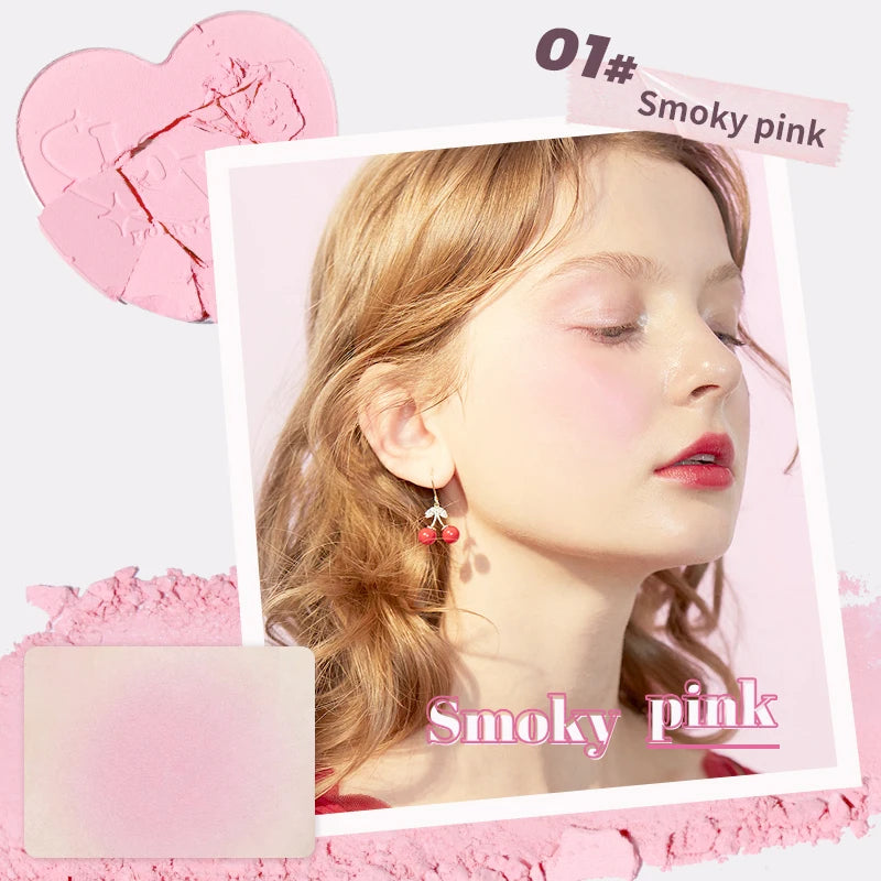 Heart-Shaped Korean style Powder Blush, Soft Matte Finish with Subtle Shimmer, Blendable & Buildable, Lightweight & Long-Lasting