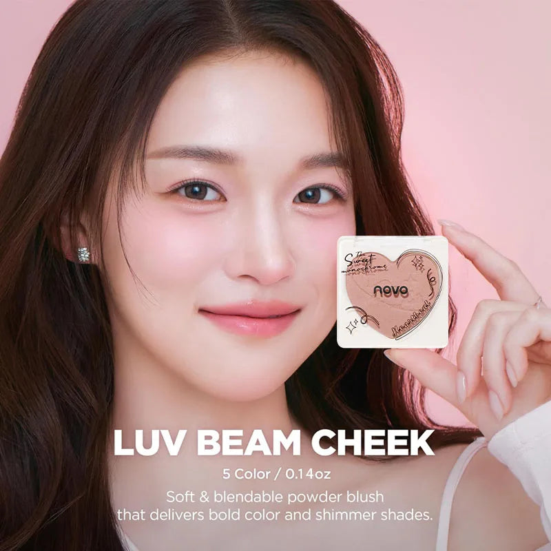 Heart-Shaped Korean style Powder Blush, Soft Matte Finish with Subtle Shimmer, Blendable & Buildable, Lightweight & Long-Lasting